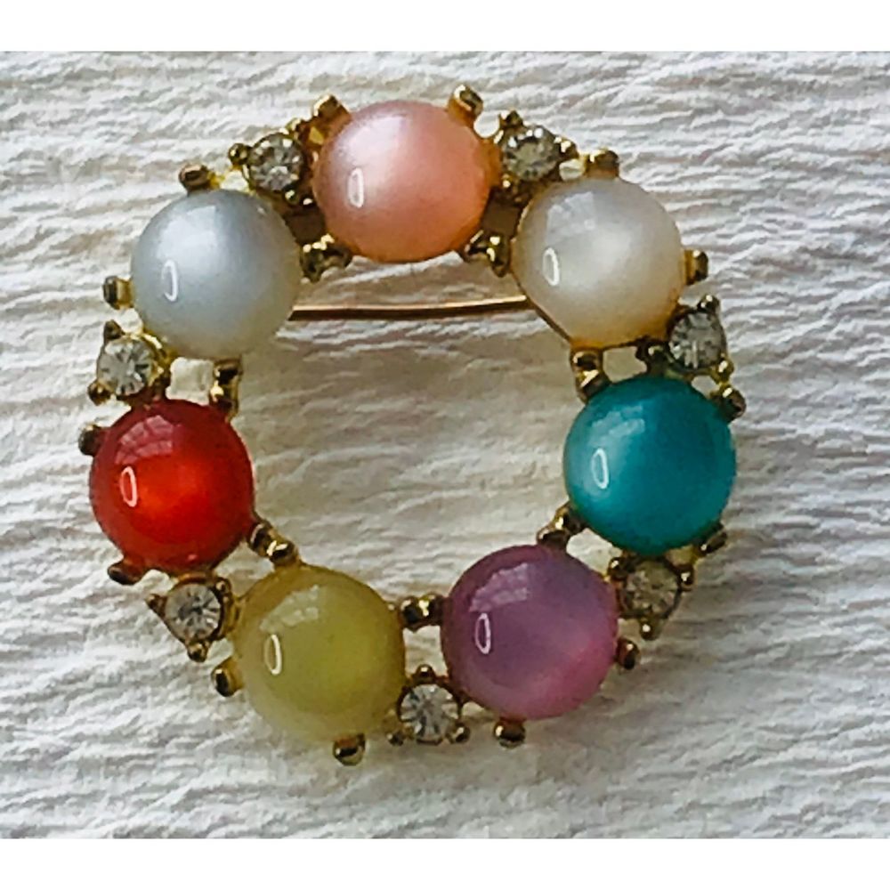 Jelly Belly Crystal Round Brooch Multi Color Pin